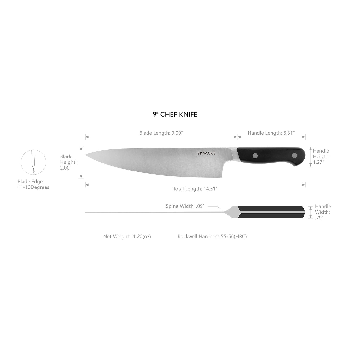 SKWARE 9 Inch Chef Knife - Black